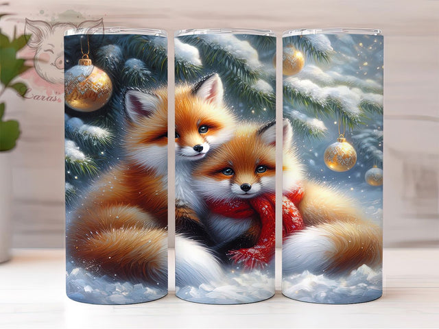 Cute Christmas Foxes Holiday Tumbler, Cute Animal Holiday Sublimation Design, Festive Winter Cup Art, 20oz Xmas Tumbler, Whimsical Fox Mug, Stylish Christmas Cup, Cozy Holiday Wrap Sublimation Lara' s Designs 