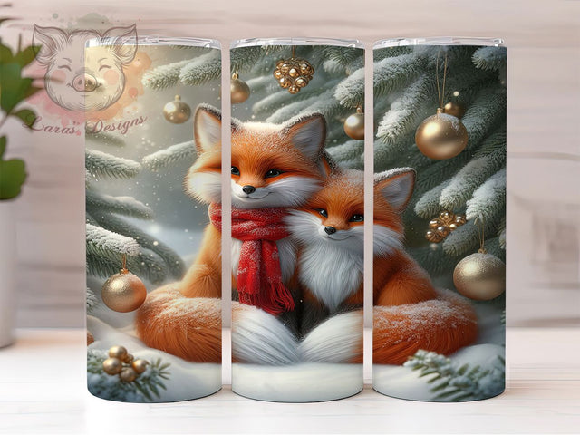 Cute Christmas Foxes Holiday Tumbler, Cute Animal Holiday Sublimation Design, Festive Winter Cup Art, 20oz Xmas Tumbler, Whimsical Fox Mug, Stylish Christmas Cup, Cozy Holiday Wrap Sublimation Lara' s Designs 
