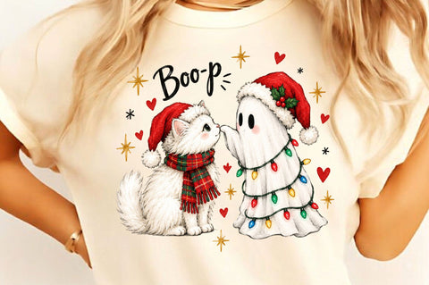 Cute Christmas Ghost Cat Boop PNG Sublimation SVGista 
