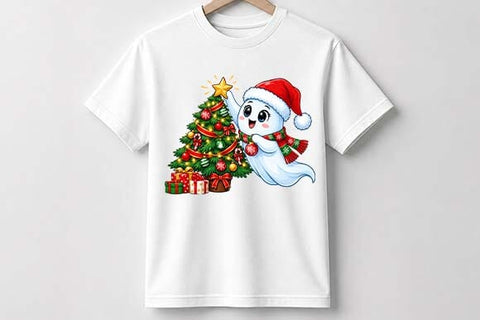 Cute Christmas Ghost Decorating Tree PNG SVG BillahCrafts 