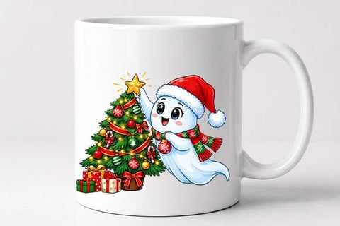 Cute Christmas Ghost Decorating Tree PNG SVG BillahCrafts 