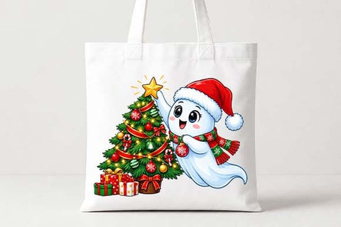 Cute Christmas Ghost Decorating Tree PNG SVG BillahCrafts 