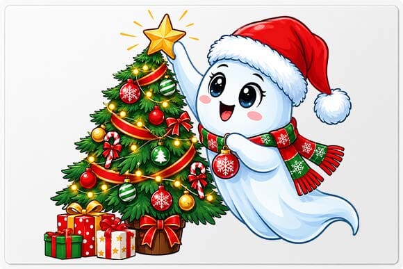 Cute Christmas Ghost Decorating Tree PNG SVG BillahCrafts 