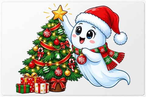 Cute Christmas Ghost Decorating Tree PNG SVG BillahCrafts 