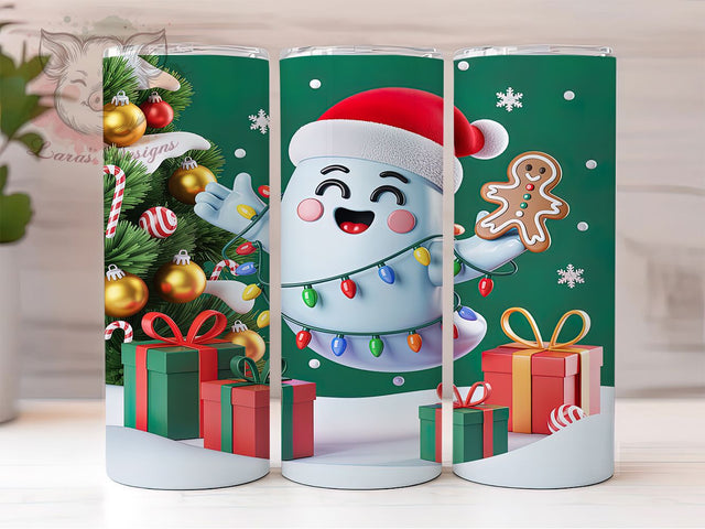 Cute Christmas Ghost Holiday Tumbler, Holiday Ghost Sublimation Design, Festive Cup Art, 20oz Xmas Tumbler, Whimsical Ghost Mug, Stylish Christmas Cup, Cozy Holiday Wrap Sublimation Lara' s Designs 