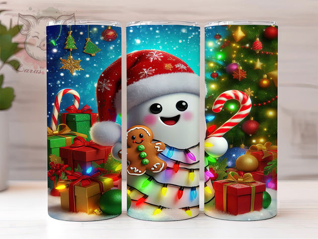 Cute Christmas Ghost Holiday Tumbler, Holiday Ghost Sublimation Design, Festive Cup Art, 20oz Xmas Tumbler, Whimsical Ghost Mug, Stylish Christmas Cup, Cozy Holiday Wrap Sublimation Lara' s Designs 