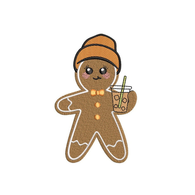 Cute Christmas Gingerbread with Iced Coffee Embroidery File, 3 sizes, Instant Download Embroidery/Applique DESIGNS Nino Nadaraia 