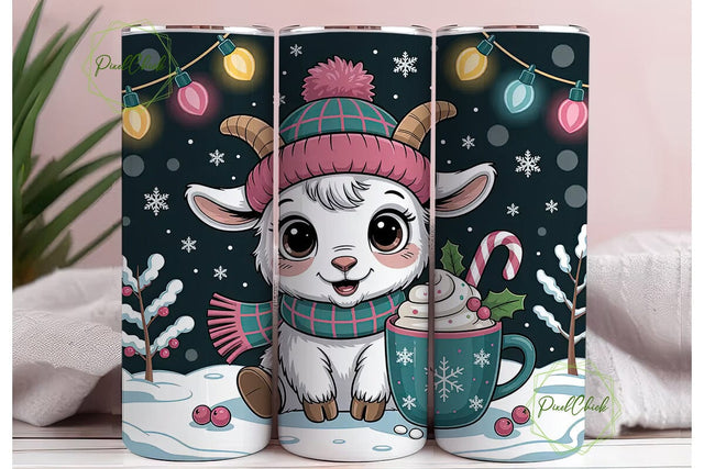 Cute Christmas Goat 20oz Tumbler Design Sublimation PixelChick 