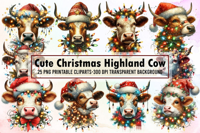 Cute Christmas Highland Cow Clipart Sublimation designartist 