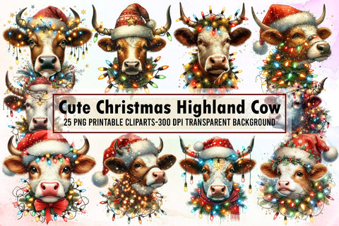 Cute Christmas Highland Cow Clipart Sublimation designartist 