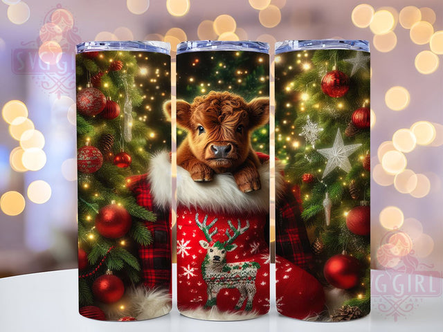 Cute Christmas Highland Cow Tumbler, Cute Cow Sublimation Design, Festive Cow Art, 20oz Xmas Tumbler, Whimsical Cow Mug, Stylish Holiday Cup, Adorable Cow Wrap Sublimation SvggirlplusArt 