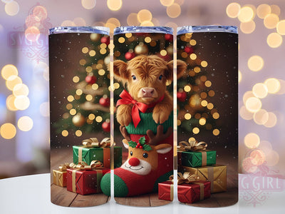 Cute Christmas Highland Cow Tumbler, Cute Cow Sublimation Design, Festive Cow Art, 20oz Xmas Tumbler, Whimsical Cow Mug, Stylish Holiday Cup, Adorable Cow Wrap Sublimation SvggirlplusArt 