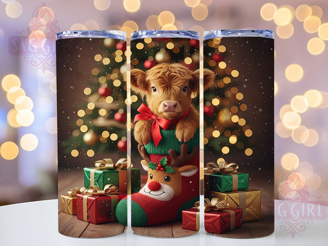 Cute Christmas Highland Cow Tumbler, Cute Cow Sublimation Design, Festive Cow Art, 20oz Xmas Tumbler, Whimsical Cow Mug, Stylish Holiday Cup, Adorable Cow Wrap Sublimation SvggirlplusArt 