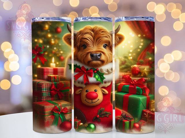 Cute Christmas Highland Cow Tumbler, Cute Cow Sublimation Design, Festive Cow Art, 20oz Xmas Tumbler, Whimsical Cow Mug, Stylish Holiday Cup, Adorable Cow Wrap Sublimation SvggirlplusArt 