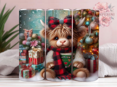 Cute Christmas Highland Cow Tumbler, Festive Cow Wrap, Holiday Farm Sublimation, Cute Cow Christmas Cup, 20Oz Skinny Tumbler Wrap, Rustic Cow Mug, Country Christmas Design Sublimation Li Zamperini 
