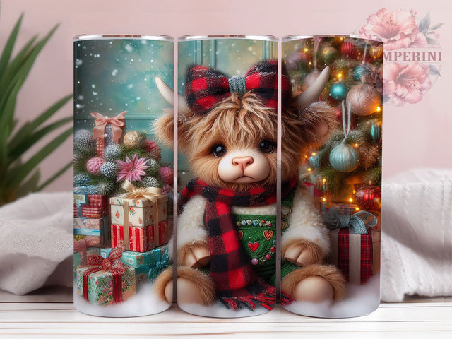 Cute Christmas Highland Cow Tumbler, Festive Cow Wrap, Holiday Farm Sublimation, Cute Cow Christmas Cup, 20Oz Skinny Tumbler Wrap, Rustic Cow Mug, Country Christmas Design Sublimation Li Zamperini 