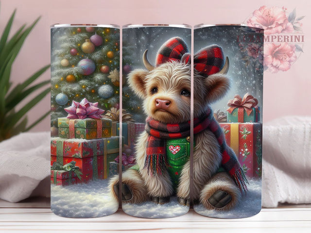 Cute Christmas Highland Cow Tumbler, Festive Cow Wrap, Holiday Farm Sublimation, Cute Cow Christmas Cup, 20Oz Skinny Tumbler Wrap, Rustic Cow Mug, Country Christmas Design Sublimation Li Zamperini 