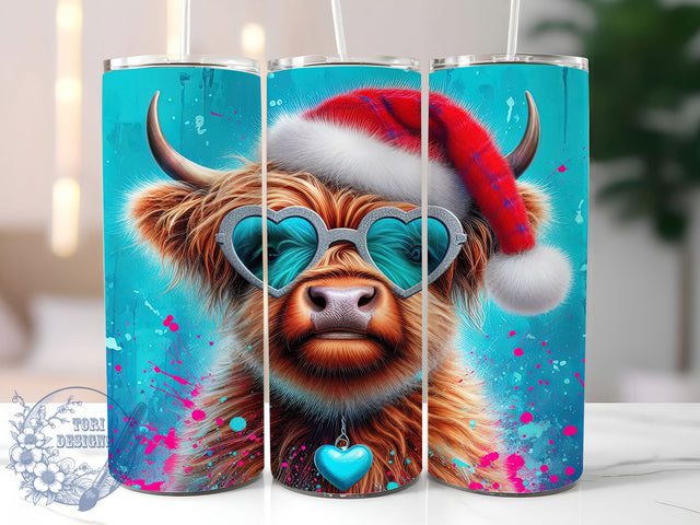 Cute Christmas Highland Cow Tumbler, Highland Cow Wrap, Festive Animal Sublimation, Holiday Farm Cup, 20Oz Skinny Tumbler Wrap, Rustic Cow Mug, Cute Christmas Design Sublimation ToriDesigns 