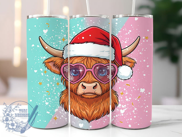 Cute Christmas Highland Cow Tumbler, Highland Cow Wrap, Festive Animal Sublimation, Holiday Farm Cup, 20Oz Skinny Tumbler Wrap, Rustic Cow Mug, Cute Christmas Design Sublimation ToriDesigns 