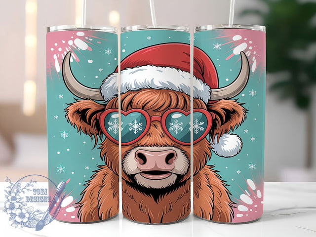 Cute Christmas Highland Cow Tumbler, Highland Cow Wrap, Festive Animal Sublimation, Holiday Farm Cup, 20Oz Skinny Tumbler Wrap, Rustic Cow Mug, Cute Christmas Design Sublimation ToriDesigns 