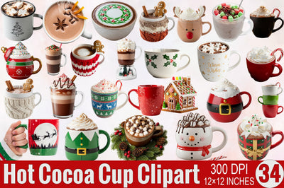 Cute Christmas Hot Cocoa Cup Clipart Bundle. Sublimation SVGArt 