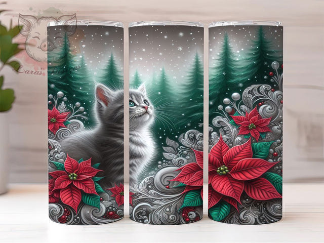 Cute Christmas Kitten Tumbler, Winter Holiday, Cute Cat, Festive Tumbler, Snowy Pattern, 20oz Tumbler, Sublimation Print Sublimation Lara' s Designs 