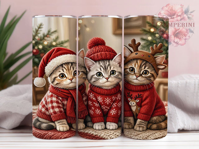 Cute Christmas Kittens 20oz Tumbler, Christmas Theme, Kitten Motif, Holiday Design, Festive Style, Whimsical Charm, 20oz Wrap, Sublimation Tumbler Sublimation Li Zamperini 