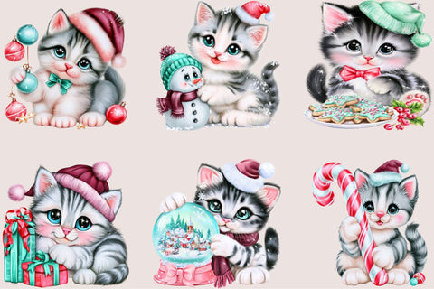 Cute Christmas Kittens Clipart Sublimation SVGArt 