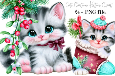 Cute Christmas Kittens Clipart Sublimation SVGArt 