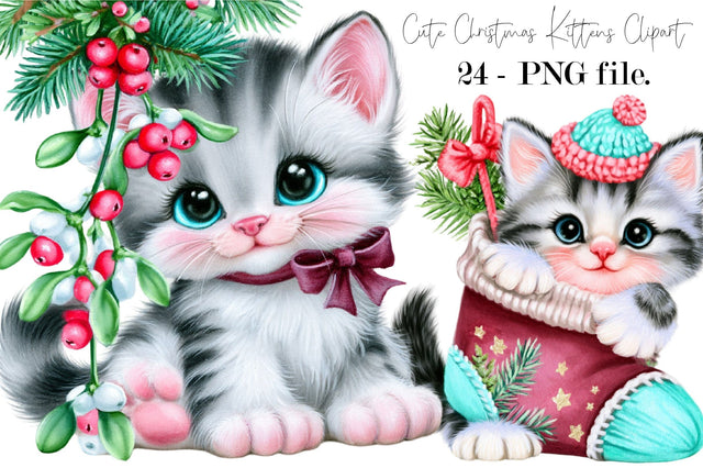 Cute Christmas Kittens Clipart Sublimation SVGArt 