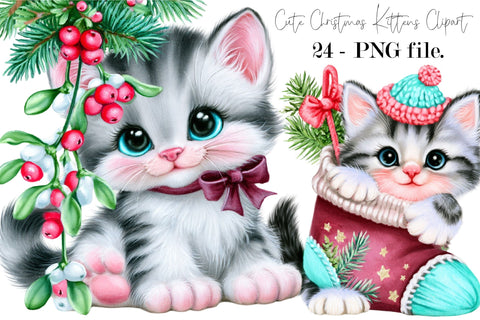 Cute Christmas Kittens Clipart Sublimation SVGArt 