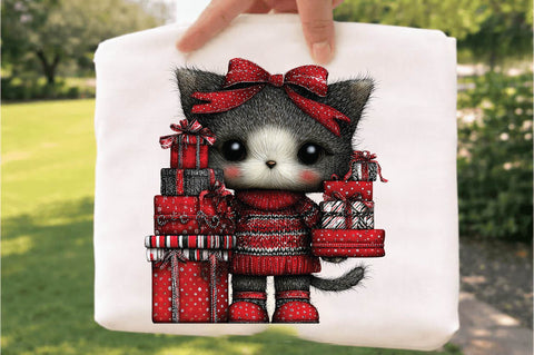 Cute Christmas Kitty with Gifts Sublimation SVGArt 