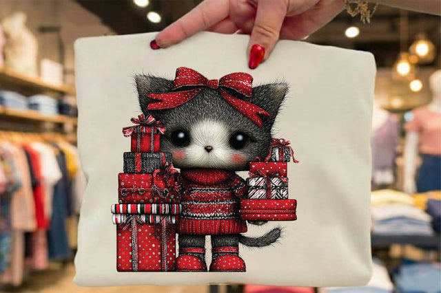 Cute Christmas Kitty with Gifts Sublimation SVGArt 