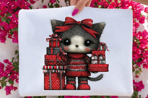 Cute Christmas Kitty with Gifts Sublimation SVGArt 