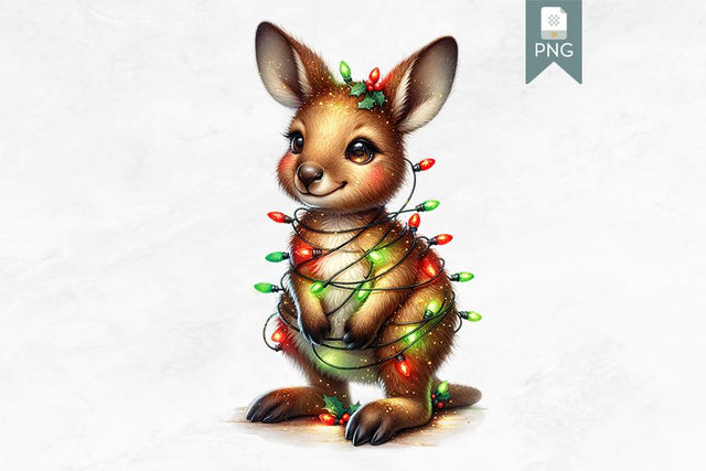 Cute Christmas Lights Kangaroo Clipart Sublimation BijouBay 