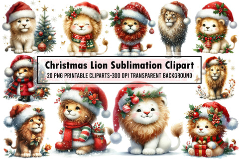 Cute Christmas Lion Sublimation Clipart Sublimation designartist 
