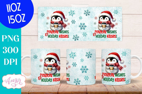 Cute Christmas mug wrap PNG | Cute penguin coffee mug PNG Sublimation Amorclipart 