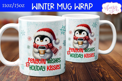 Cute Christmas mug wrap PNG | Cute penguin coffee mug PNG Sublimation Amorclipart 