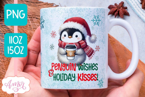 Cute Christmas mug wrap PNG | Cute penguin coffee mug PNG Sublimation Amorclipart 