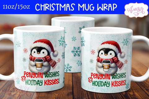 Cute Christmas mug wrap PNG | Cute penguin coffee mug PNG Sublimation Amorclipart 