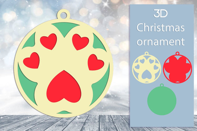 Cute Christmas ornament with paw svg, 3d Layered Christmas decor SVG AnastasiyaArtDesign 