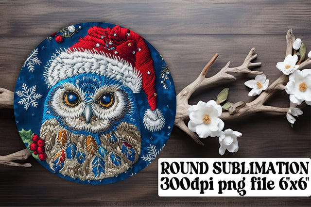 Cute Christmas Owl Round Design Sublimation afrosvg 