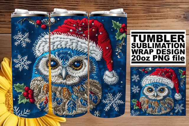 Cute Christmas Owl Tumbler Wrap 20oz Embroidery Sublimation afrosvg 