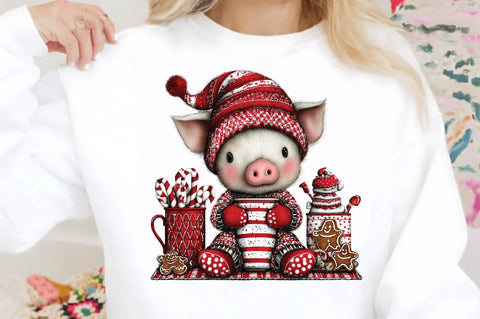 Cute Christmas Pig PNG Clipart. Sublimation SVGArt 