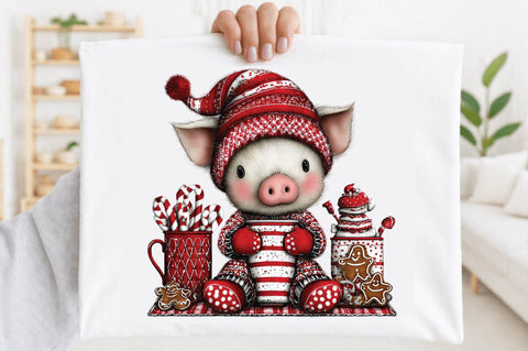 Cute Christmas Pig PNG Clipart. Sublimation SVGArt 