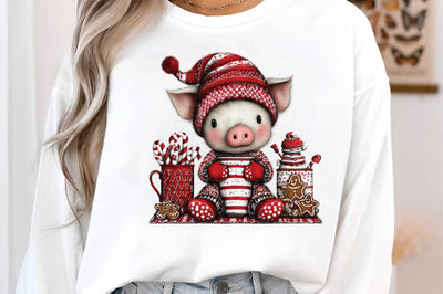 Cute Christmas Pig PNG Clipart. Sublimation SVGArt 
