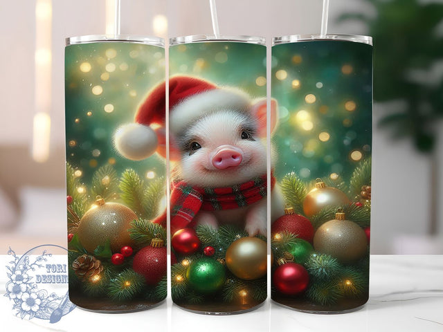 Cute Christmas Piglet Holiday Tumbler, Holiday Pig Sublimation Design, Festive Cup Art, 20oz Xmas Tumbler, Whimsical Pig Mug, Stylish Christmas Cup, Cozy Holiday Wrap Sublimation ToriDesigns 