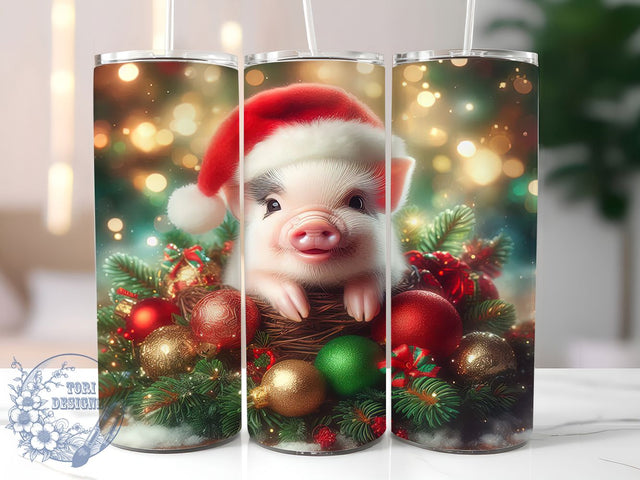 Cute Christmas Piglet Holiday Tumbler, Holiday Pig Sublimation Design, Festive Cup Art, 20oz Xmas Tumbler, Whimsical Pig Mug, Stylish Christmas Cup, Cozy Holiday Wrap Sublimation ToriDesigns 