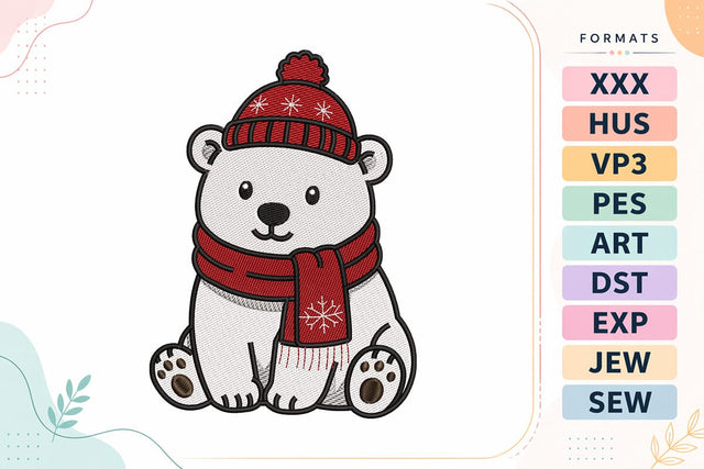 Cute Christmas Polar Bear Scarf Machine Embroidery Design Embroidery/Applique DESIGNS sg embroidery 
