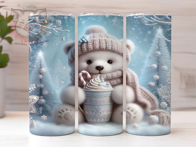 Cute Christmas Polar Bear Tumbler, Cute Bear Wrap, Holiday Animal Sublimation, Festive Polar Bear Cup, 20Oz Skinny Tumbler Wrap, Adorable Christmas Mug, Winter Bear Design Sublimation Lara' s Designs 